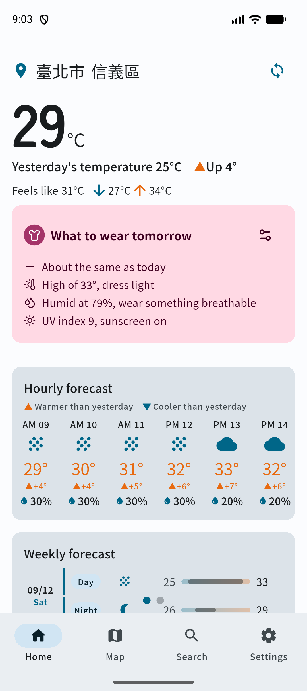 Weather Assistant outfit advice screenshot